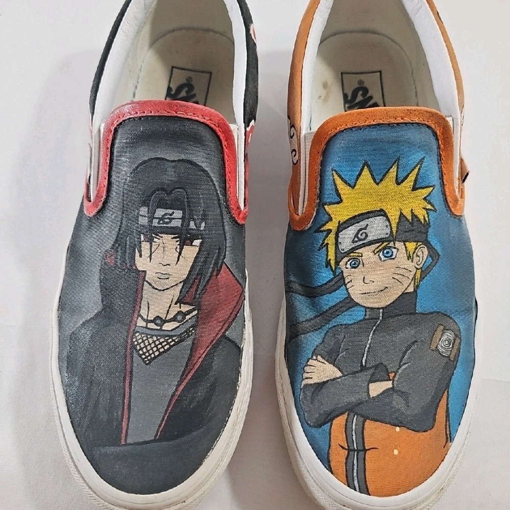 Naruto Itachi Hand Painted Custom Vans OFF The Wall Slip - Men's Size 9 - Anime